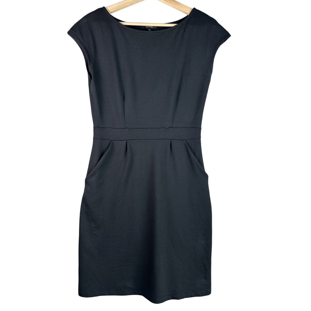 Quince Women's Black Cap Sleeve Stretch Career Dress size Small Pockets